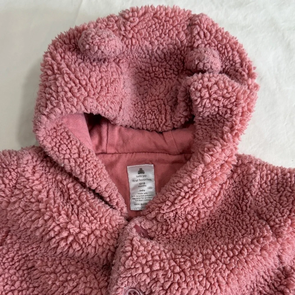GAP Pink Teddy Coat & Knit Set with Gray Hooded Cardigan